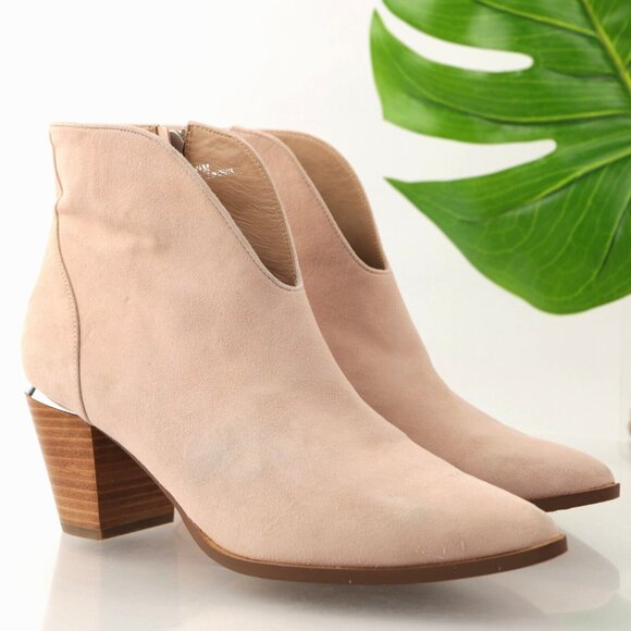 Linea Paolo Womens Westly Boot Size 8.5 Blush Suede Block Heel Pointed Bootie - Picture 1 of 12